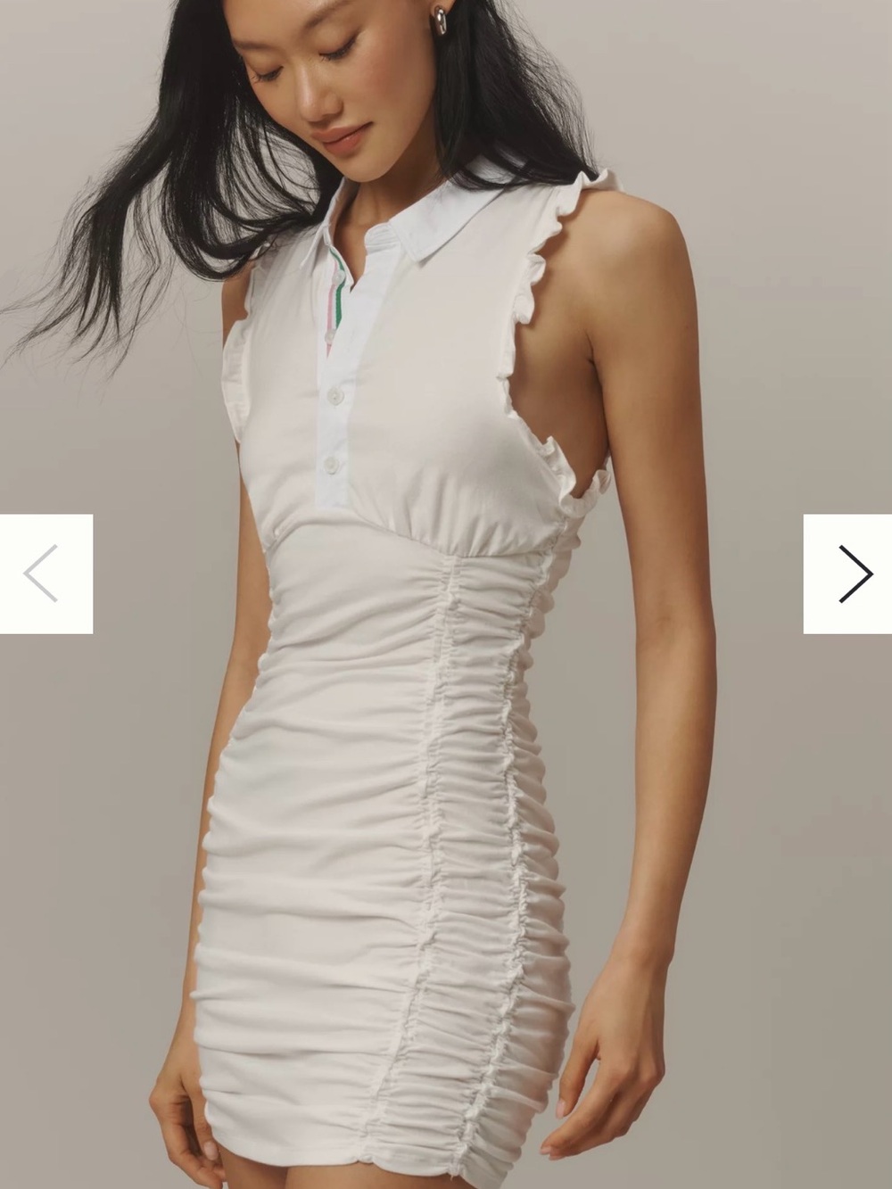 Anthropologie White Sleeveless Ruched Polo Mini Dress